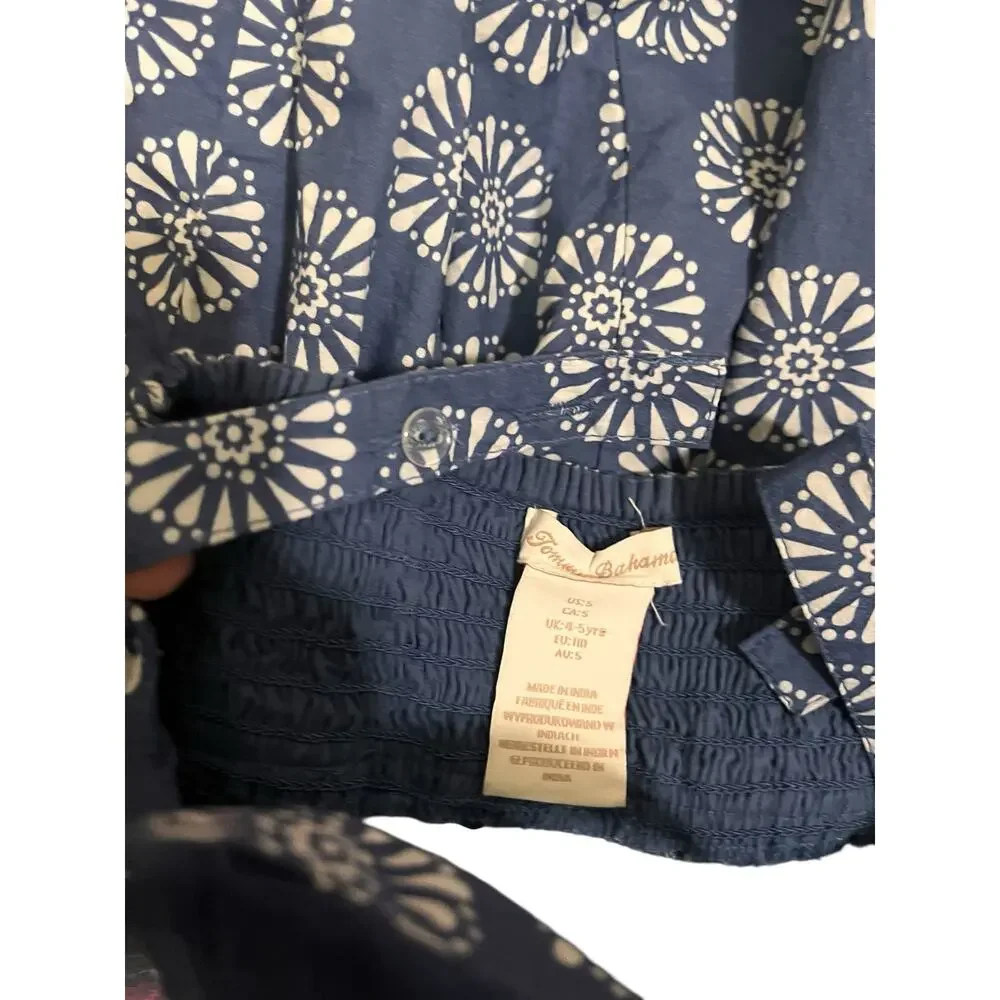 Tommy Bahama Girls Blue White Cotton Romper with Matching Straw Tote Bag Size 5